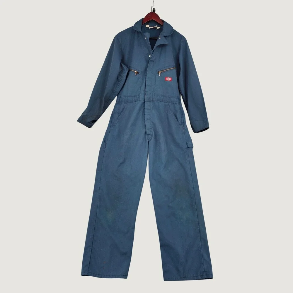 Dickies Mens Navy Blue Long Sleeve Zip Front Utility Workwear Coveralls 40 Reg